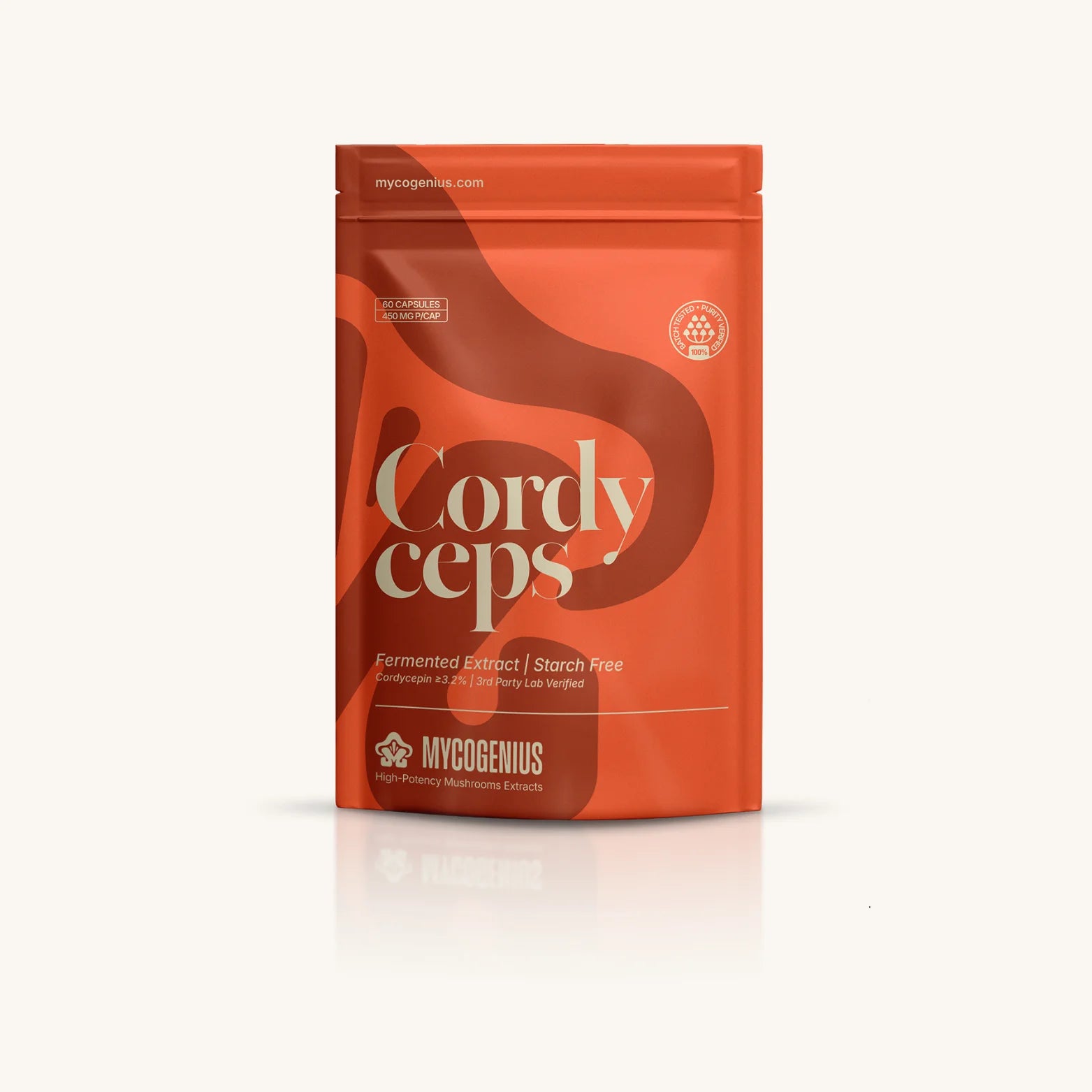 Orange package of Mycogenius Cordyceps on a white background