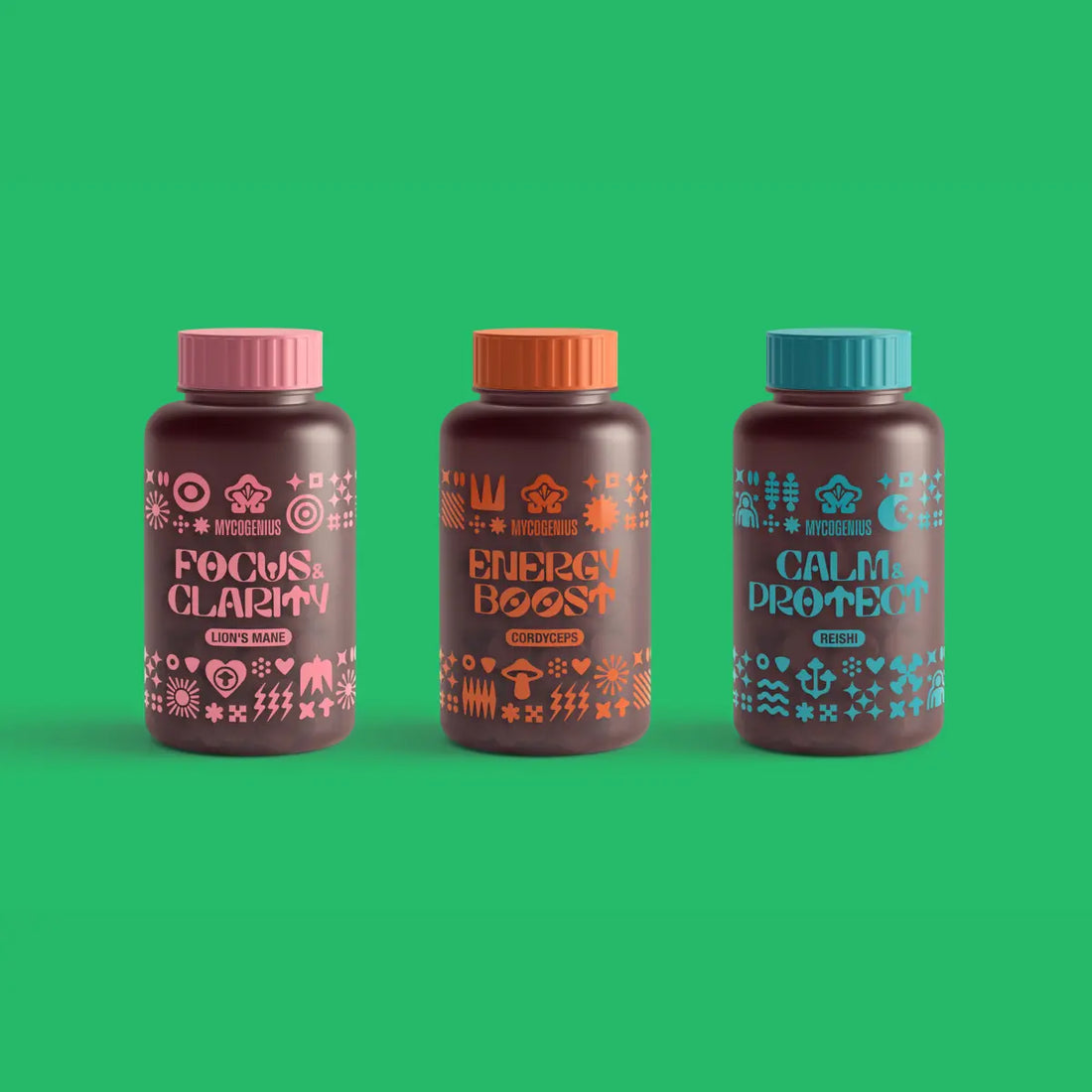 Functional mushroom supplements packaging image 