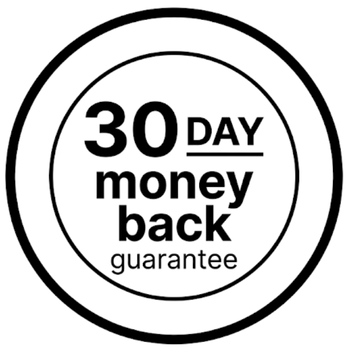 Circular logo with '30 Day Money Back Guarantee' text
