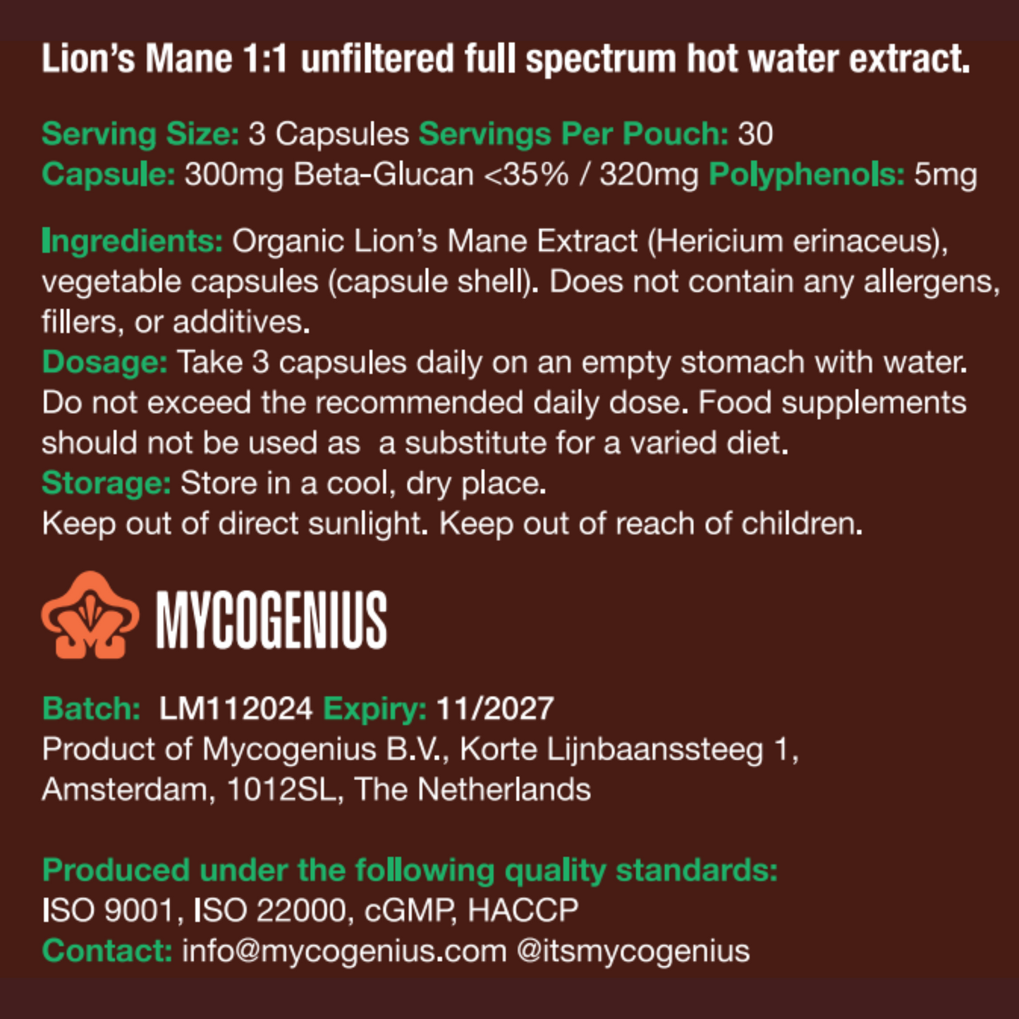 Organic Lions Mane Extract Capsules