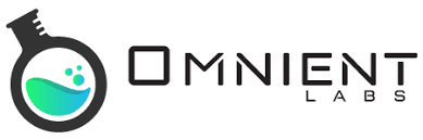 Omnient Labs logo with a stylized dropper and circular design on a white background