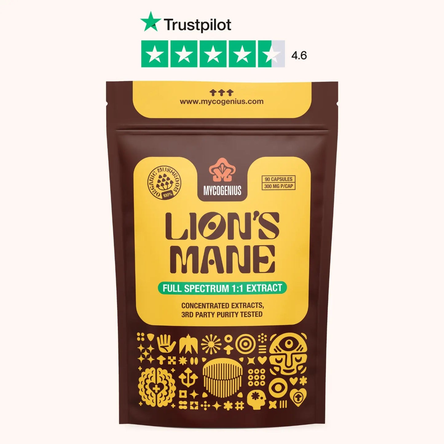 Organic Lion's Mane Capsules | Full-Spectrum 1:1 Lions Mane
