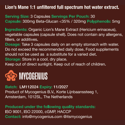 Organic Lion's Mane Extract Capsules  - Mycogenius